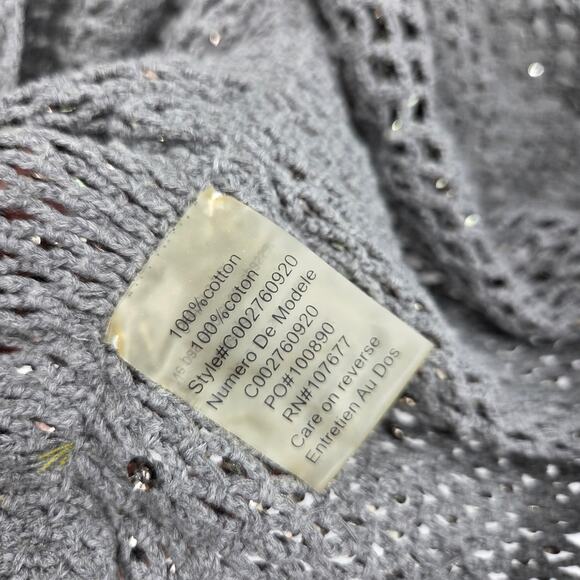 ALICE + OLIVIA MEDIUM GRAY COTTON BEADED SEQUIN CROCHET RUCHED SHRUG CARDIGAN - Picture 4 of 6